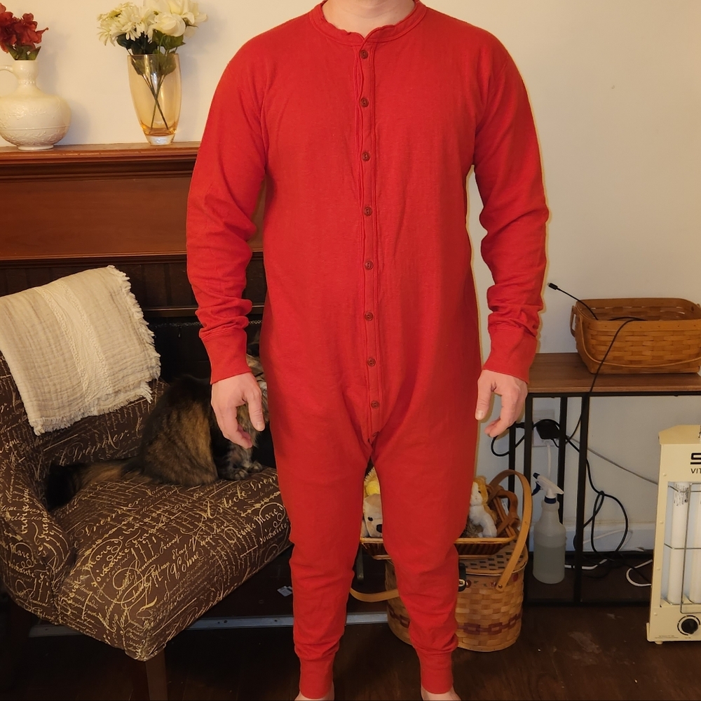 L.L. Bean Red Men's Wool Vintage Onesie Long John XXL Tall